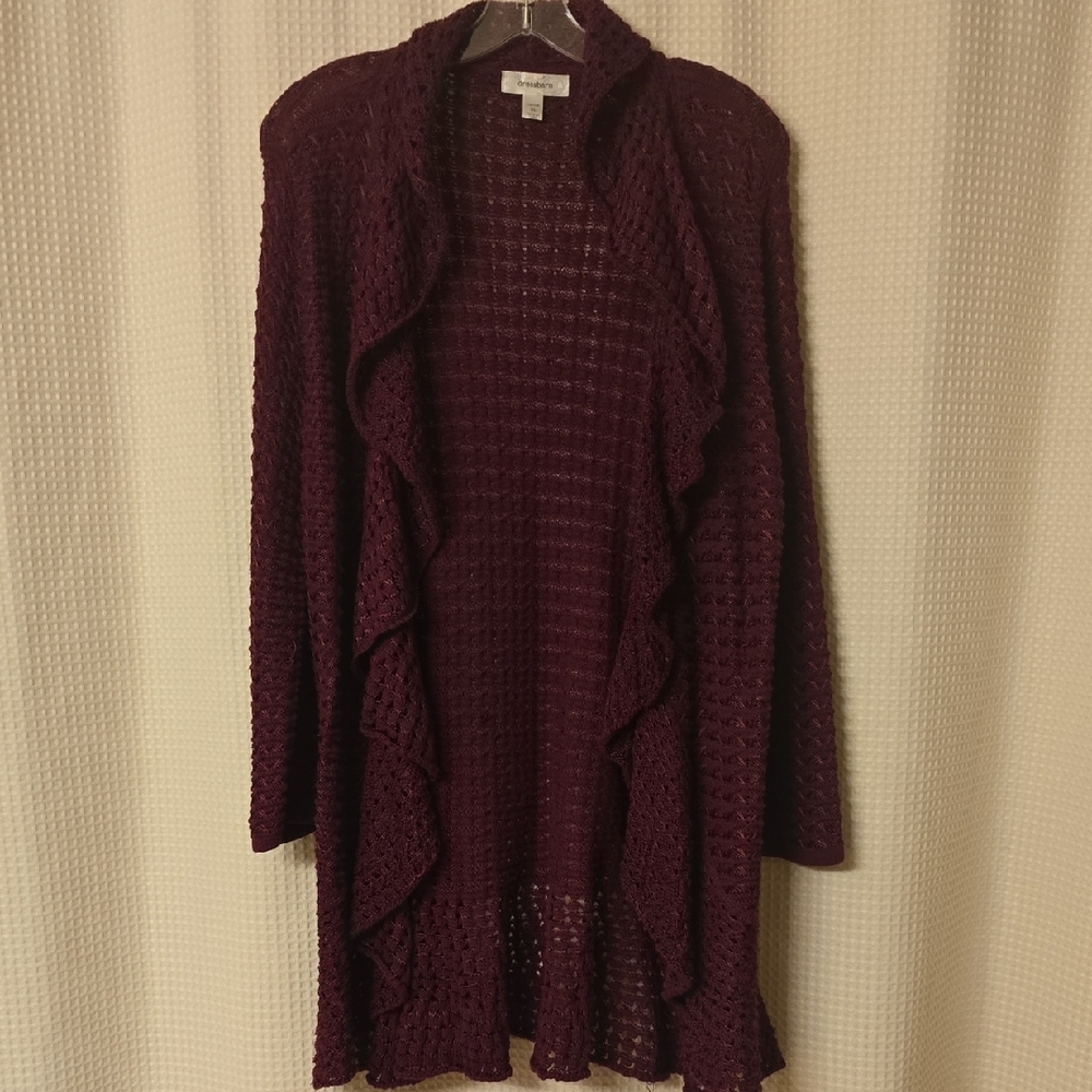 Dress Barn Maroon Ruffled Cardigan
